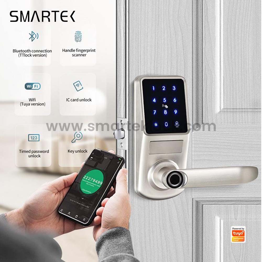 For A290-TTlock Electronic Front Door Lock Biometric Fingerprint App Control Digital Smart Lock for Aluminum Steel Doors