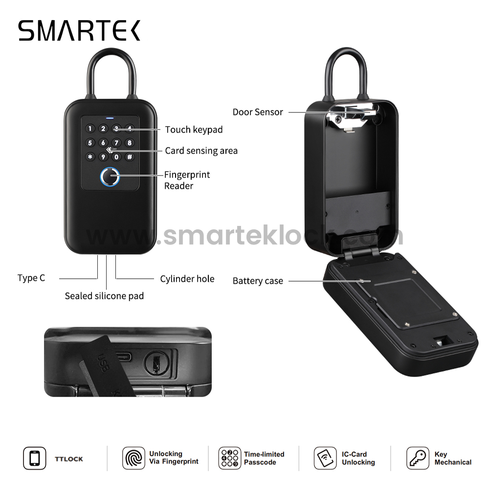 IP66 Physical Button K7 Keyless Entry Fingerprint NFC Password Code Card Mechanical Key TTLock Tuya App Smart Key Box Keybox