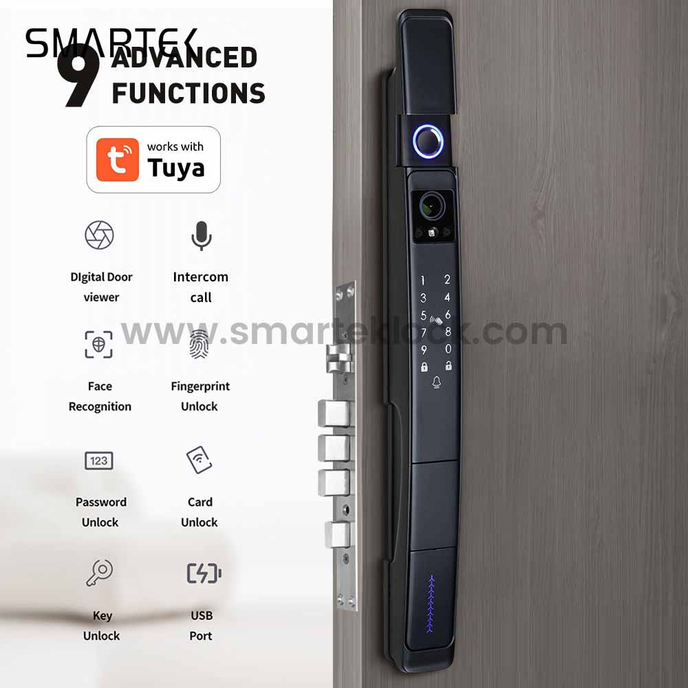 Smartek Tuya Camera Auto Lock A216 Face Recognition Wifi Electronic Fingerprint Keyless Password Outdoor Waterproof Smart Lock 