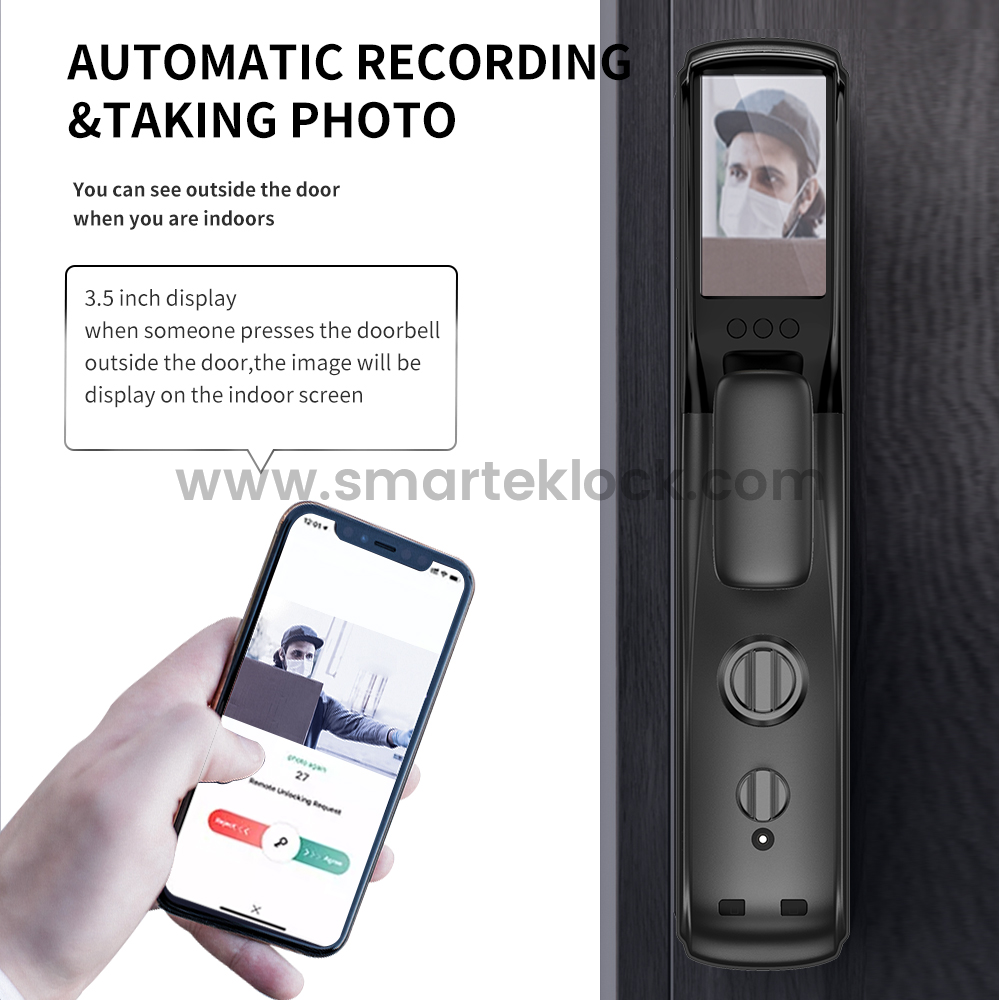 SMARTEK i9 Waterproof Camera Automatic Tuya APP Wi-Fi Record Video 3D Face Recognition Smart Door Lock with Eye Scanner