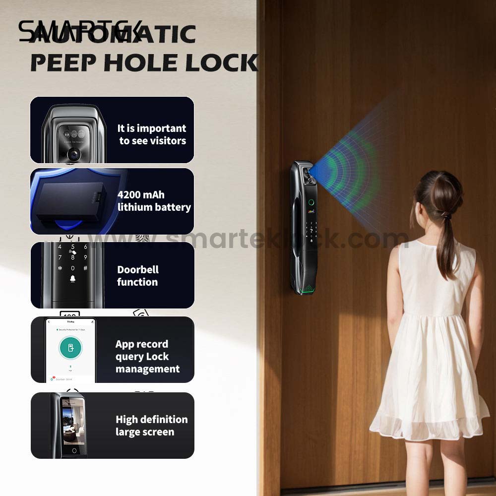 SMARTEK I8 IP54 Camera Full Automatic Tuya APP Wi-Fi WBRL Whole Live Video 3D Face Recognition Smart Door Lock with Eye Scanner