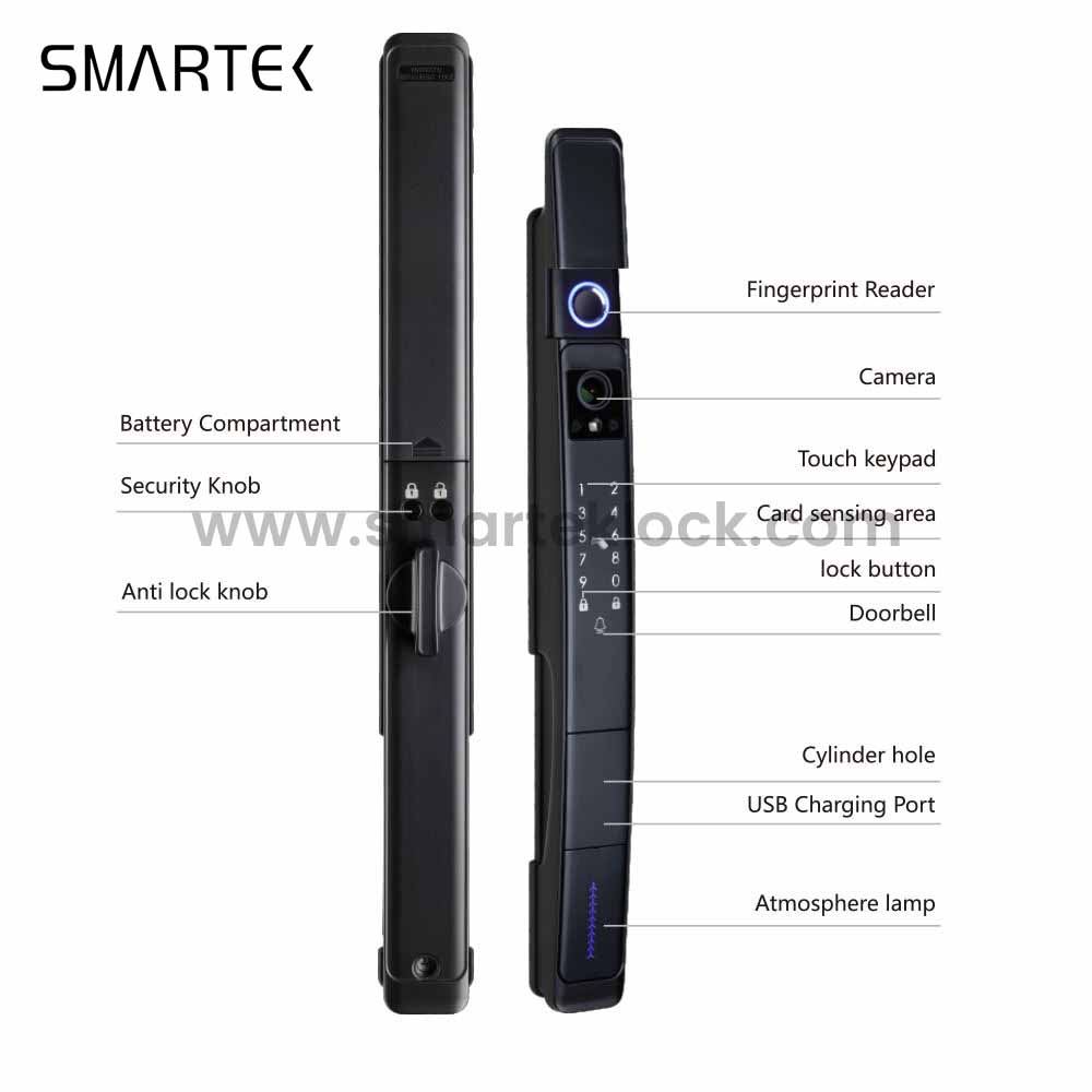 Smartek Tuya Camera Auto Lock A216 Face Recognition Wifi Electronic Fingerprint Keyless Password Outdoor Waterproof Smart Lock 