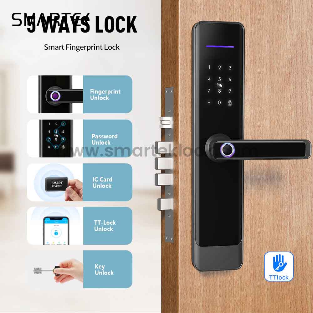 6068 Mortise Solid Aluminum Alloy Smart Electric Lock for Wood Door with Fingerprint and TTLock App