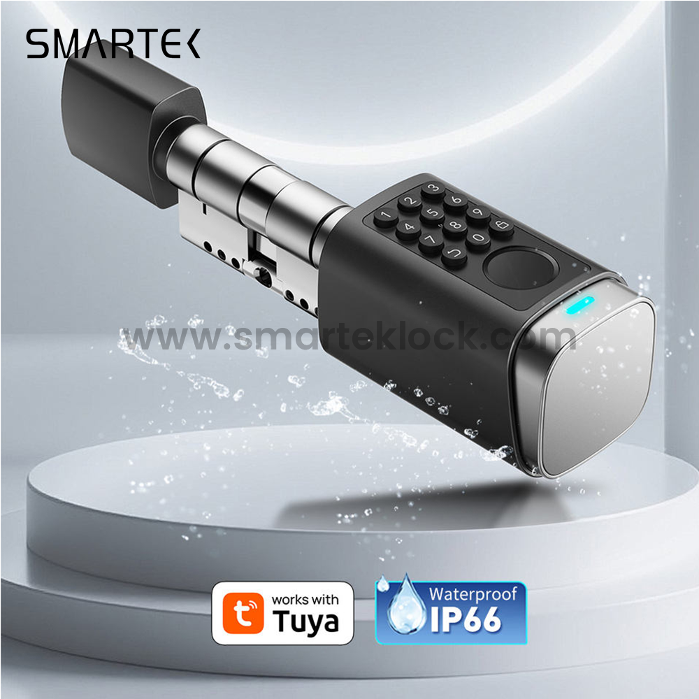 Smartek S7 Waterproof IP66 Fingerprint Physical Button Passcode RFID IC Card KEY Tuya Application Smart Cylinder for EU Types