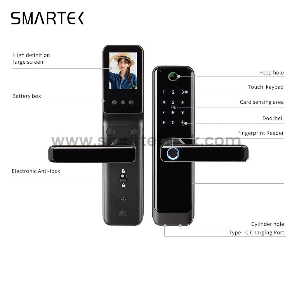 Waterproof Wood Apartment Video Intercom Smart Digital System smart door lock with tuya security camera and wifi with key