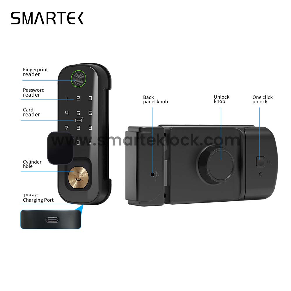 Tuya Keyless Smart Digital Rim Door Lock Waterproof Design with App Control, Ideal for Outdoor Gates and Metal Doors