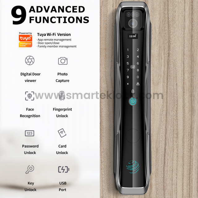 High Quality SMARTEK I13 Camera Auto Close Tuya APP Wi-Fi Record Video ID 3D Face Recognition Smart Door Lock for Front Door