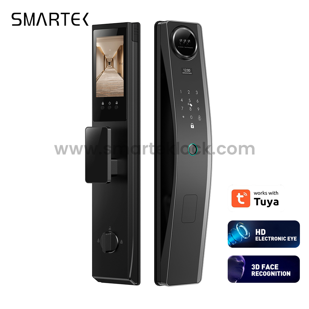 Smartek economic digital automatic door no handle tuya smart camera 3d face recognition smart door lock