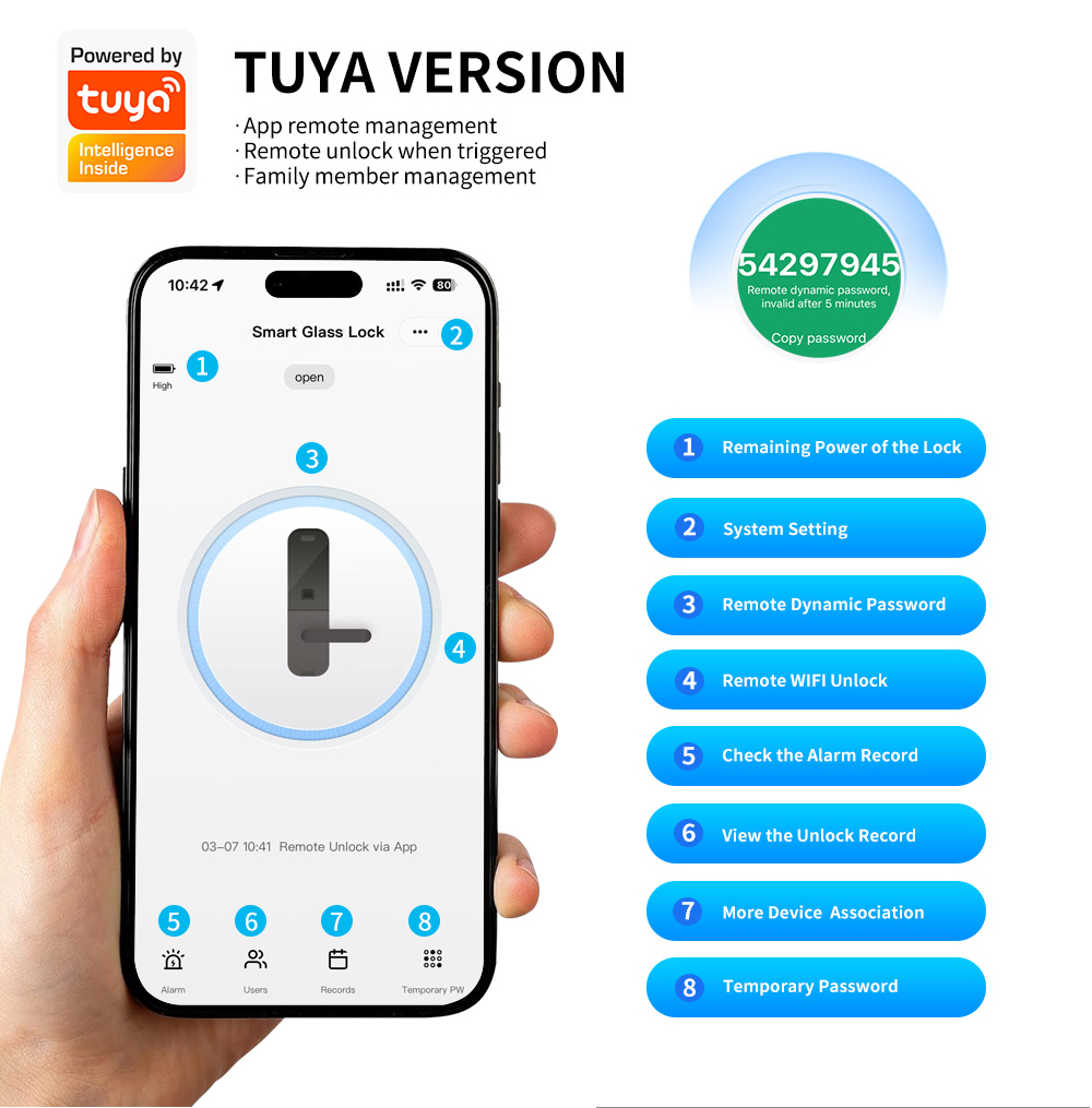 tuya wifi fingerprint smart lock for glass doors