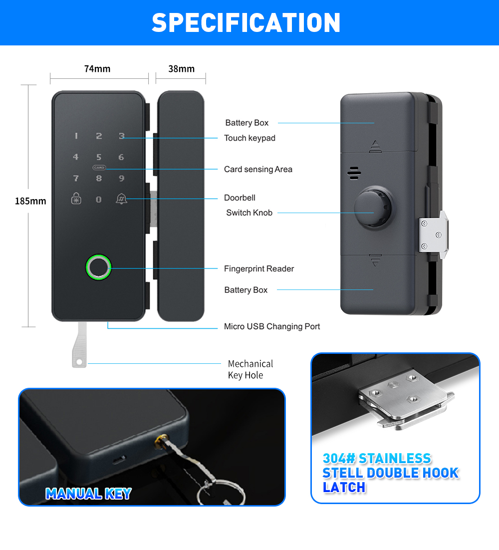 Smartek G5 Tuya fingerprint smart lock for swing glass door.jpg