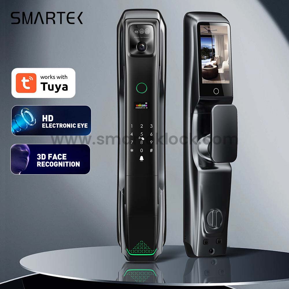 SMARTEK I8 IP54 Camera Full Automatic Tuya APP Wi-Fi WBRL Whole Live Video 3D Face Recognition Smart Door Lock with Eye Scanner