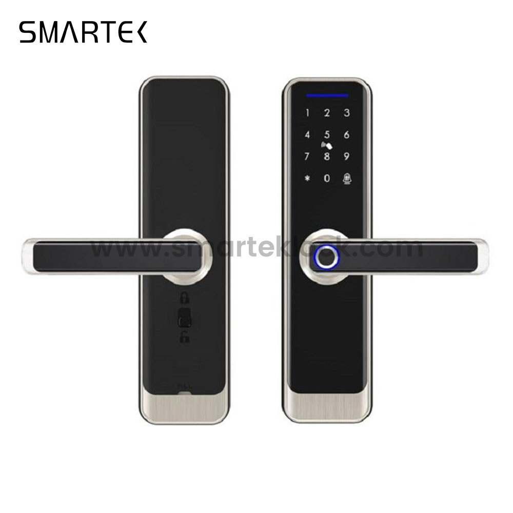 Aluminum Alloy Smart Fingerprint Digital Door Lock Biometric Keypad Tuya App Fingerprint Code Password Tempered Glass Wood Wi-Fi
