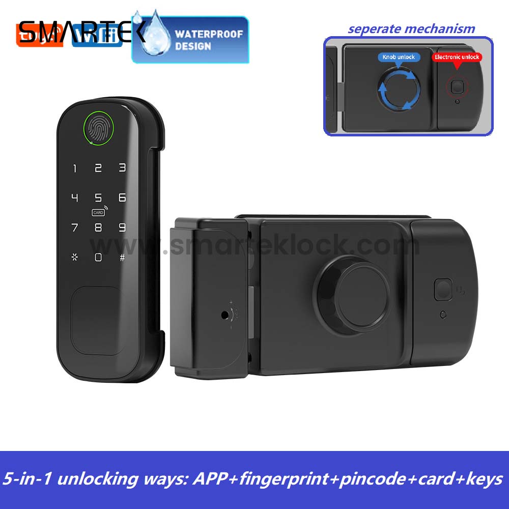 Tuya Keyless Smart Digital Rim Door Lock Waterproof Design with App Control, Ideal for Outdoor Gates and Metal Doors