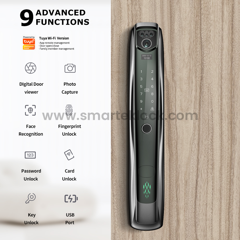 Smart Security Aluminum Alloy Electronic Keyless Waterproof Anti-Theft Digital Rechargeable Door Key Emergency Fingerprint Video