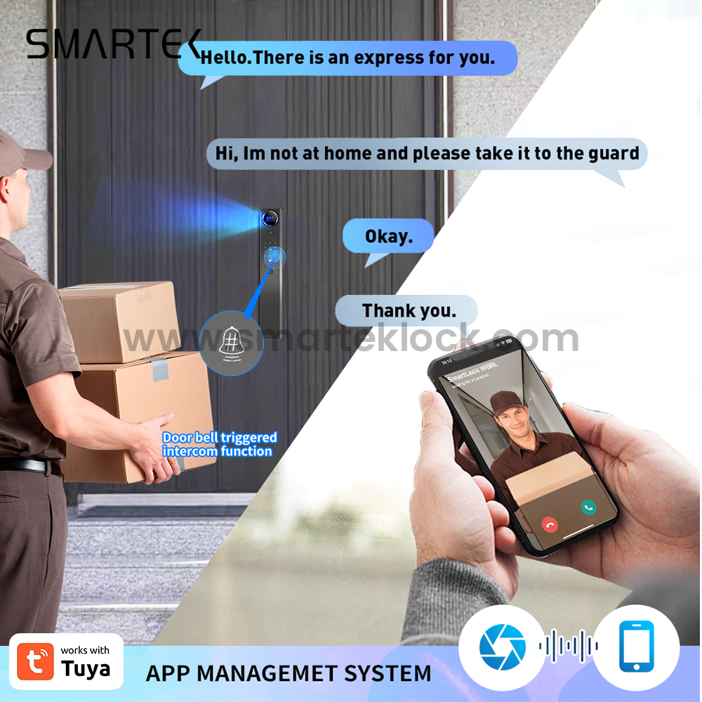 Smartek economic digital automatic door no handle tuya smart camera 3d face recognition smart door lock