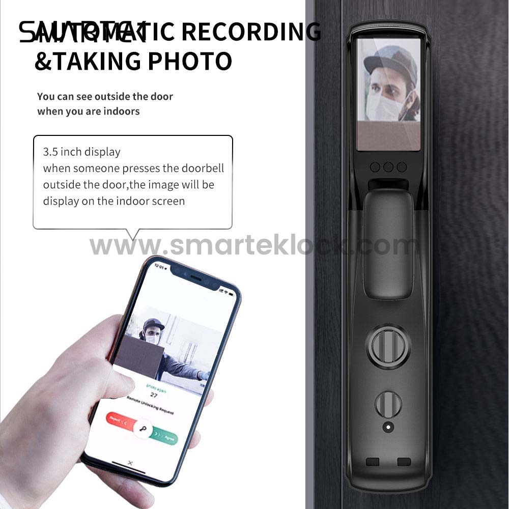 SMARTEK i9 Waterproof Camera Automatic Tuya APP Wi-Fi Record Video 3D Face Recognition Smart Door Lock with Eye Scanner