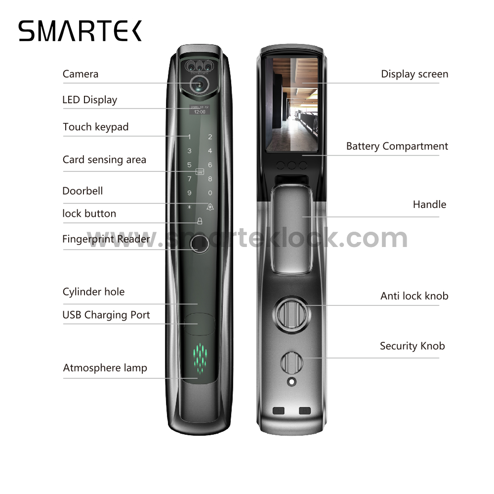 Smart Security Aluminum Alloy Electronic Keyless Waterproof Anti-Theft Digital Rechargeable Door Key Emergency Fingerprint Video