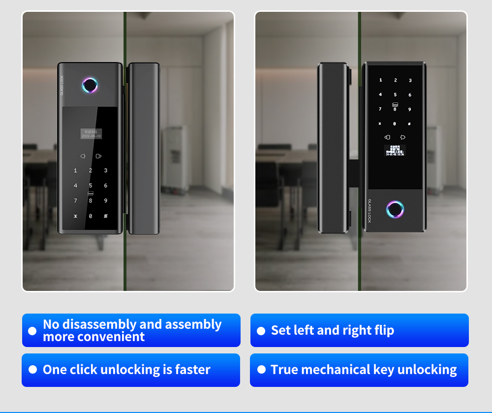 Glass door smart lock with built-in doorbell