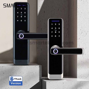 Aluminum Alloy Smart Fingerprint Digital Door Lock Biometric Keypad Tuya App Fingerprint Code Password Tempered Glass Wood Wi-Fi