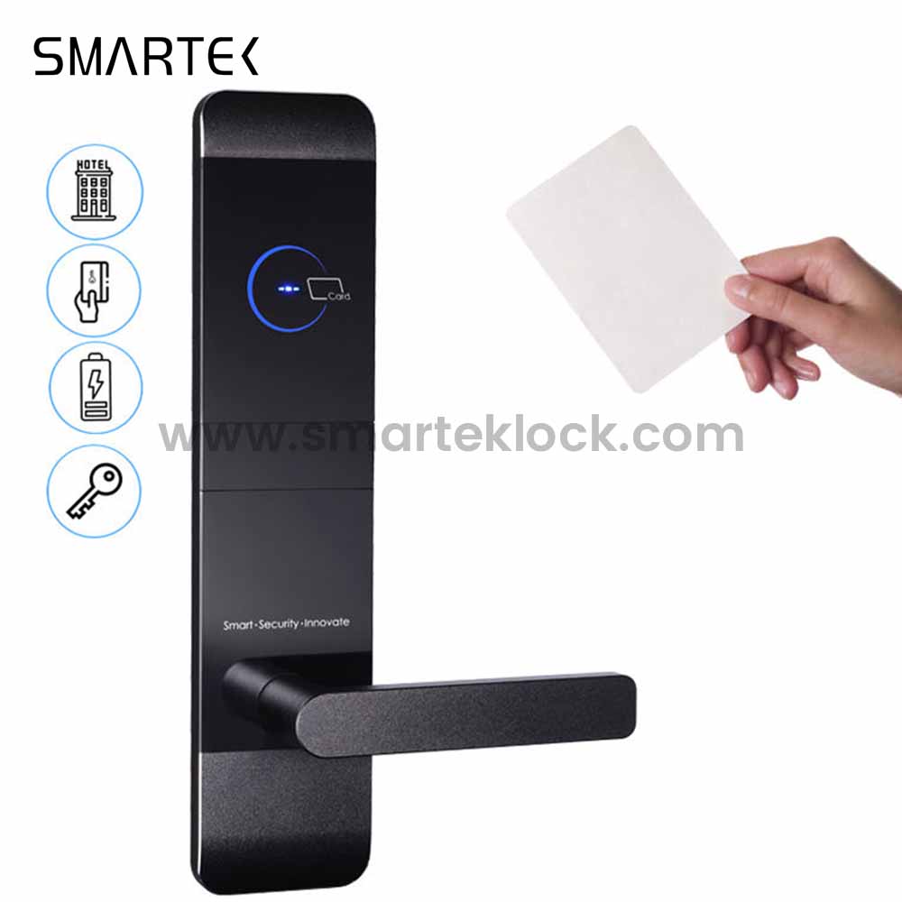 Smartek E900 Aluminum Alloy CE FCC RoHS 4.8V Power Alarm 6V Battery Hotel Rfid Lock System Key Card Hotel Electronic Door Locks